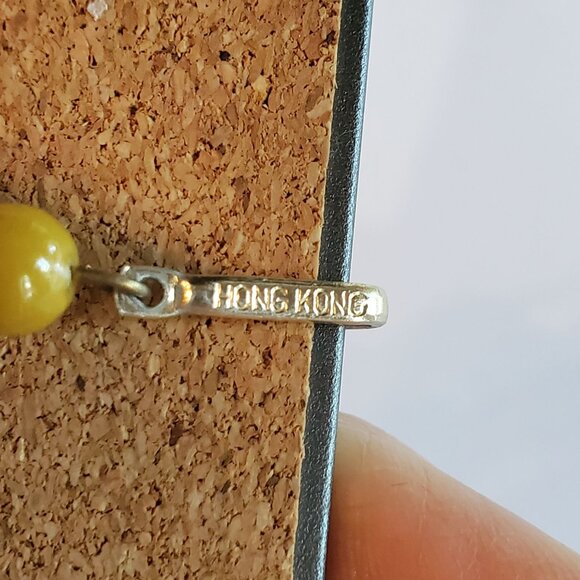 Vintage Beaded Two Layers Necklace and Earrings Set Yellow 27" Made in Hongkong - Picture 9 of 11